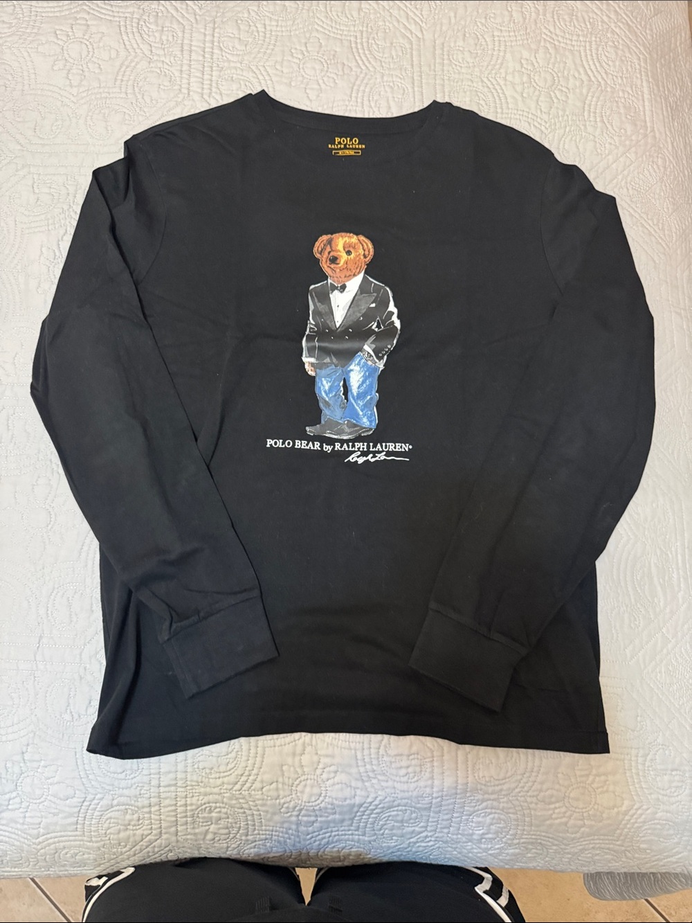 Ralph Lauren Black Long-Sleeve Polo Bear Graphic Tee